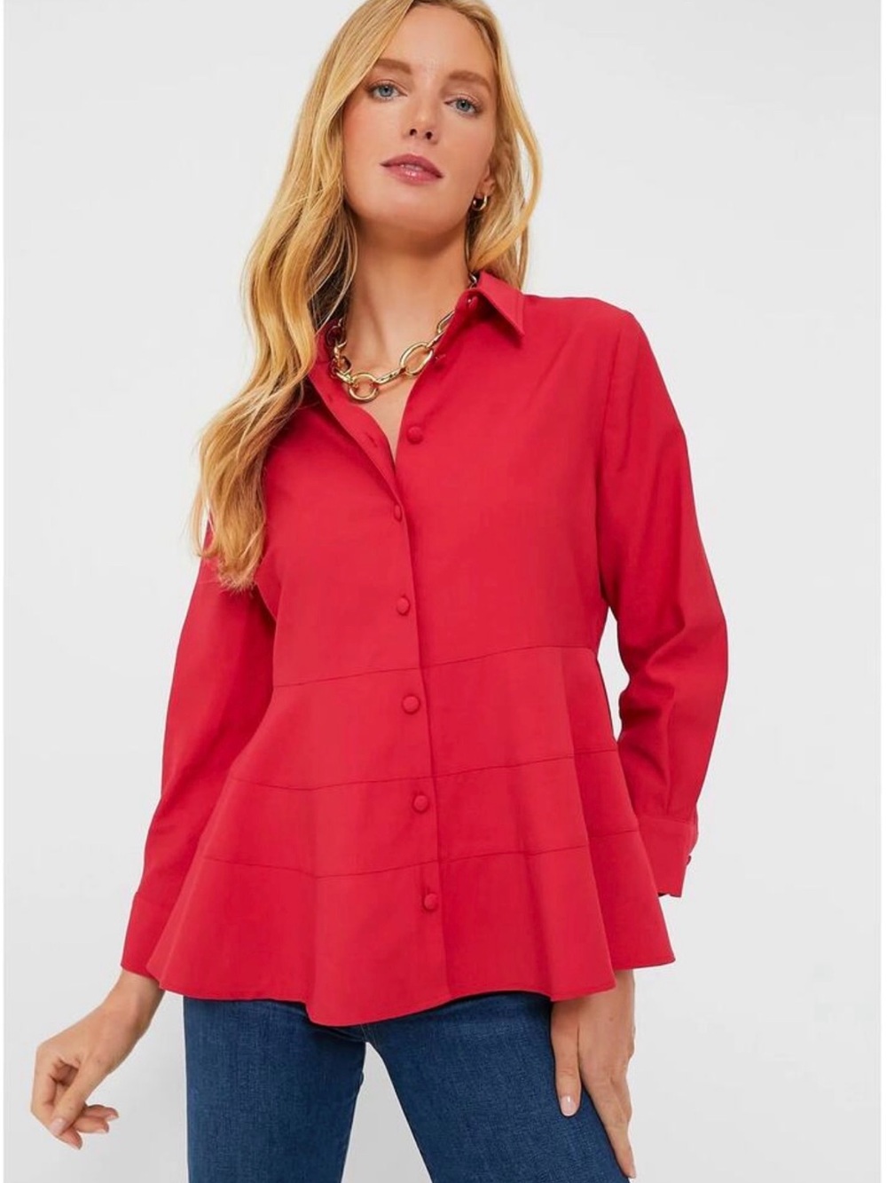 NWT Tuckernuck Pomander Place Ashlen Peplum Blouse Scarlet Red Large